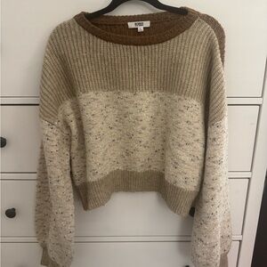 BB DAKOTA Cream and Tan Colorblock Crewneck Sweater